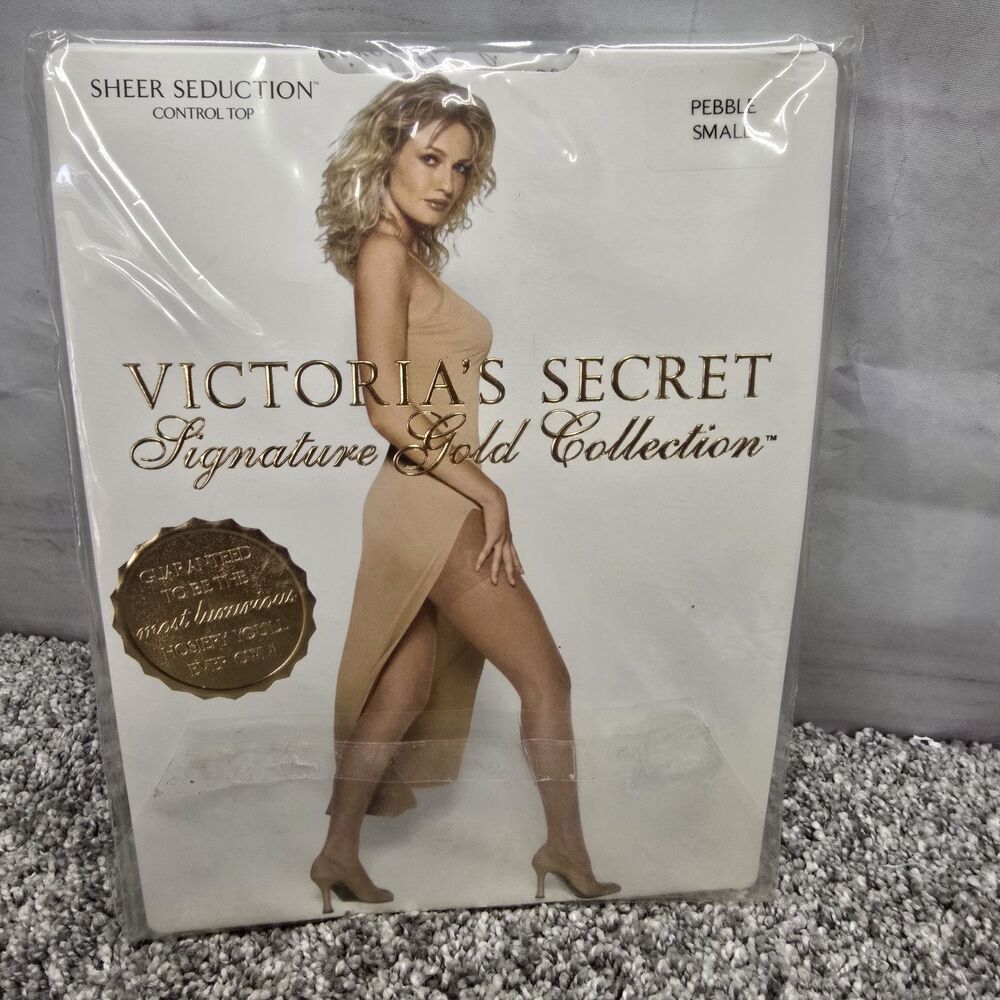 RARE Victoria's Secret Signature Gold SHEER SEDUCTION CONTROL TOP HOSIERY Small